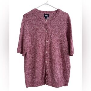 100% Linen Lands' End Heather Berry Pink Cardigan Short Sleeve Cardigan Sweater